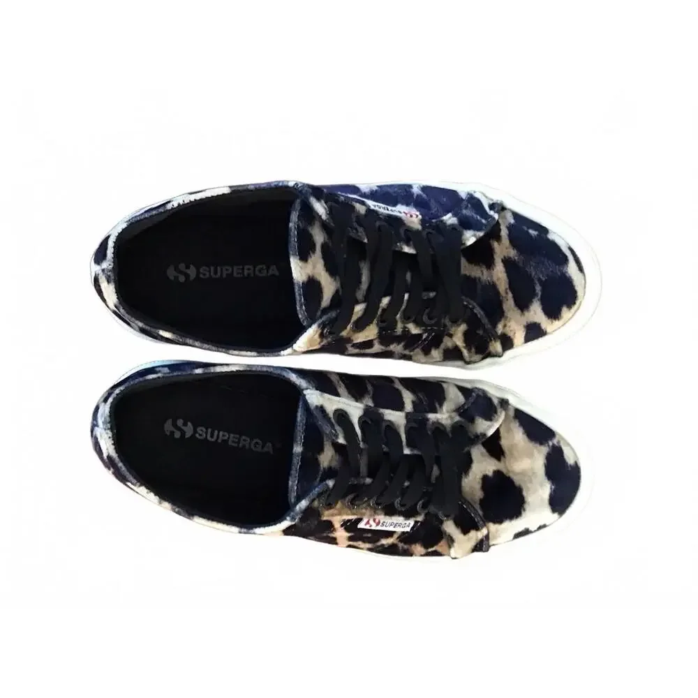 Superga Leopard Print Canvas Sneakers in Black and Tan